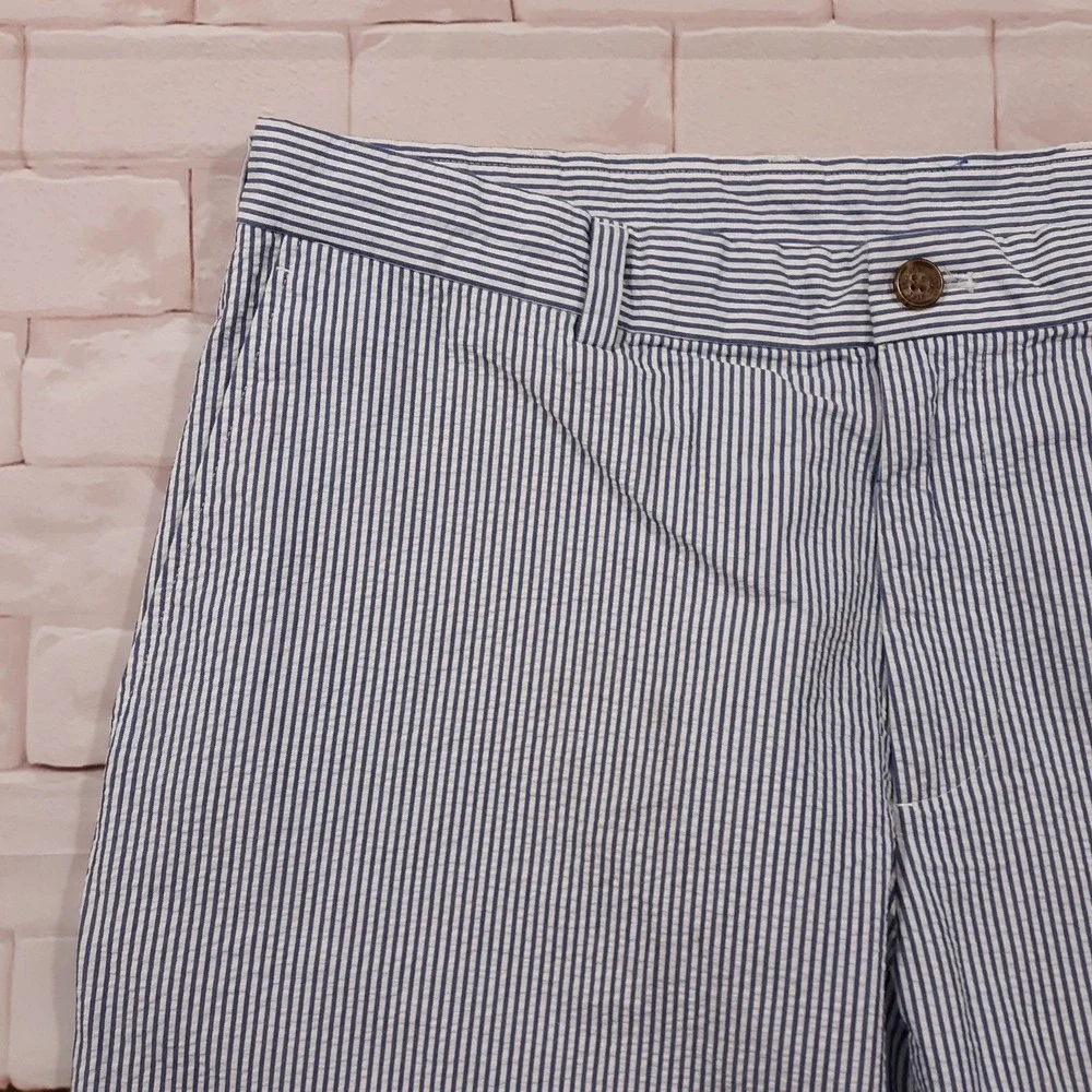 Brooks Brothers Chino Shorts Mens 38 x 10 White Blue Striped Cotton Flat Front